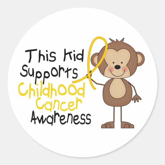 This Kid Supports Childhood Cancer Awareness Classic Round Sticker (Front)