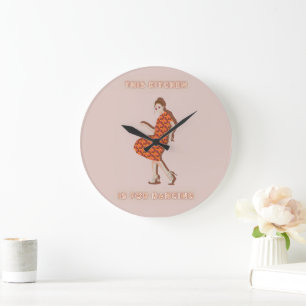 This Kitchen is for Dancing Orange Woman Poster Large Clock