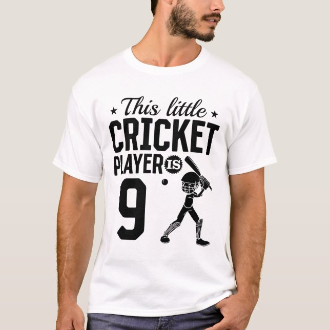 This Little Cricket Player Is 9 Years Old - 9th Bi T-Shirt (Front)