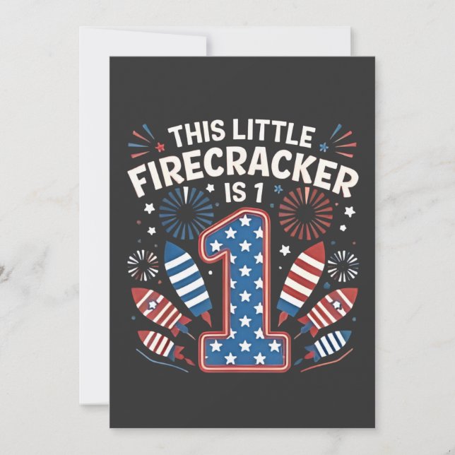 This Little Firecracker is 1 Birdtday 4th of July Invitation (Front)