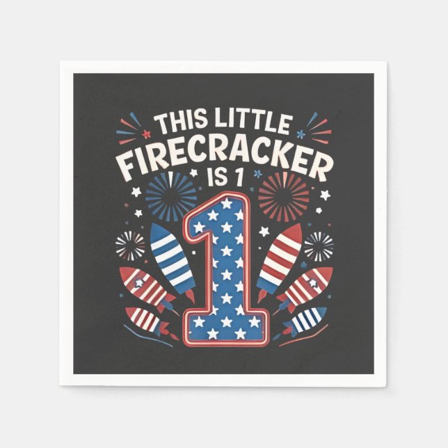 This Little Firecracker is 1 Birdtday 4th of July Napkin (Front)
