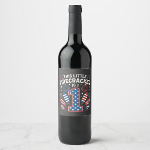 This Little Firecracker is 1 Birdtday 4th of July Wine Label