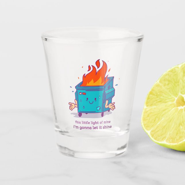This Little Light: Dumpster Fire Shot Glass (Front)