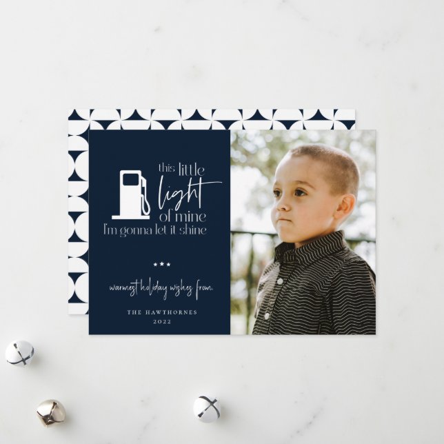 This Little Light Of Mine Gas Humour Photo Holiday Card (Front/Back In Situ)