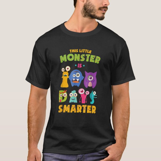 This Little Monster is 100 Days Smarter School Kid T-Shirt (Front)