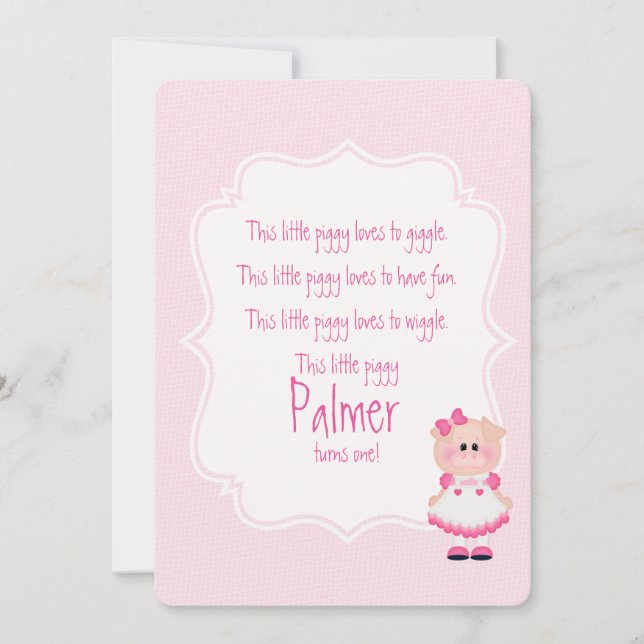 "This Little Piggy" First Birthday Invite (Front)