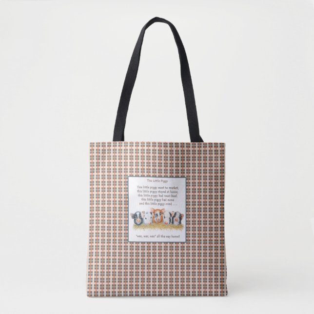 This Little Piggy Tote Bag, Criss-cross Background Bag (Front)