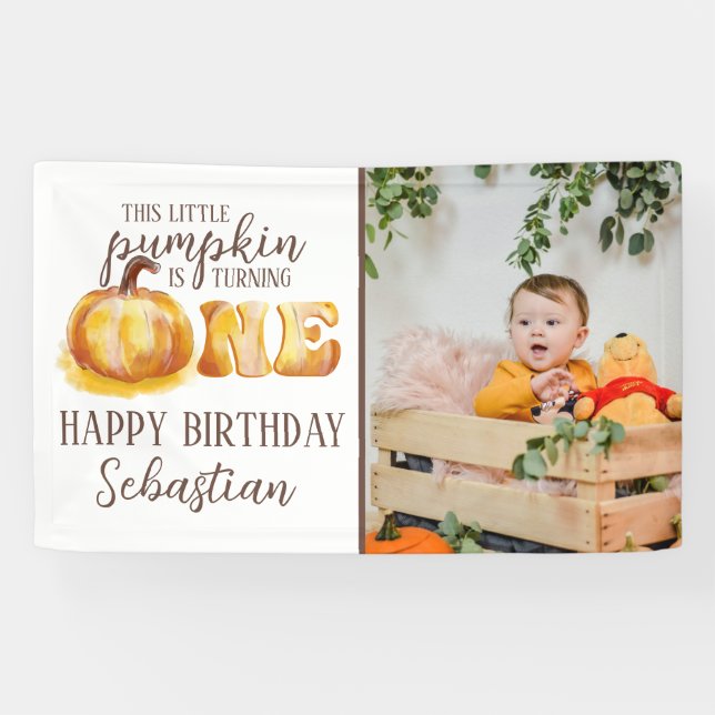 This Little Pumpkin Photo 1st Birthday Party Banner (Horizontal)