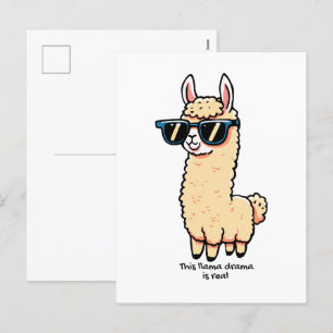 This Llama Drama Is Real quirky pose in sunglasses Holiday Postcard