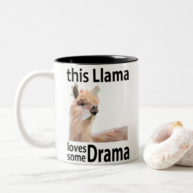 This Llama Loves Some Drama Funny Llama Two-Tone Coffee Mug (With Donut)