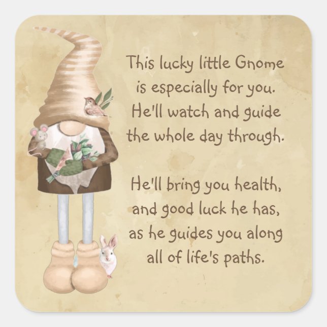  This lucky little Gnome Good luck & Health  Square Sticker (Front)