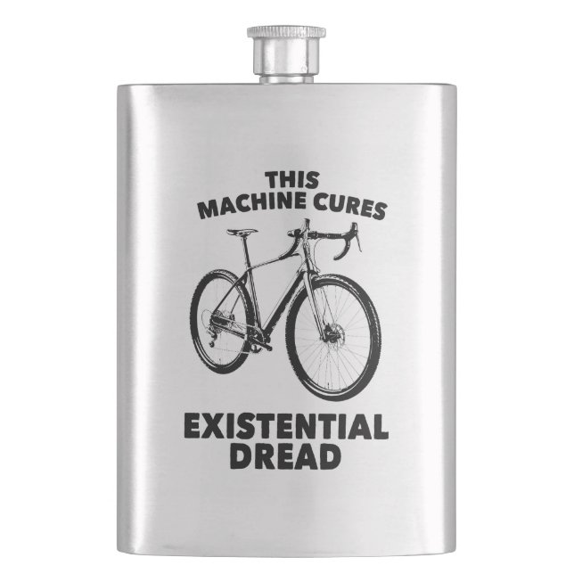 This Machine Cures Existential Dread Bicycle Hip Flask (Front)