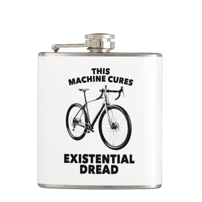 This Machine Cures Existential Dread Bicycle Hip Flask (Front)