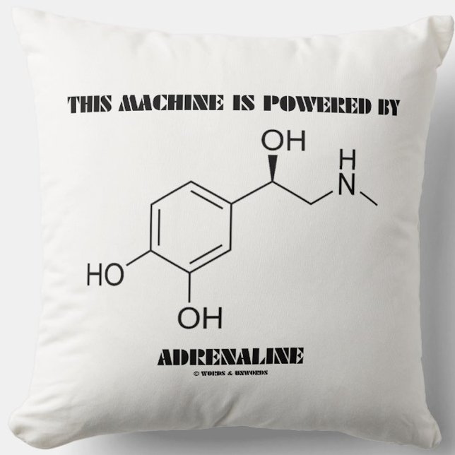 This Machine Is Powered By Adrenaline Molecule Cushion (Throw pillow for anyone powered by the "flight-or-fight" hormone adrenaline)