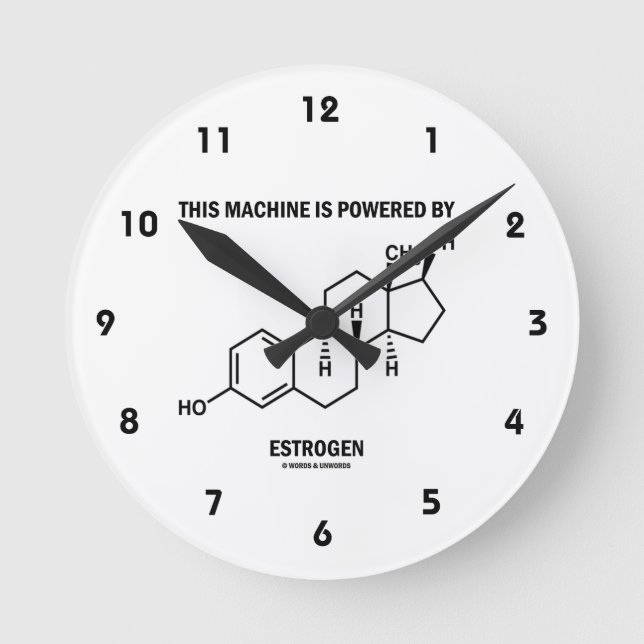 This Machine Is Powered By Estrogen (Molecule) Round Clock (Front)