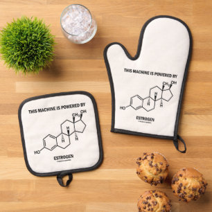 This Machine Is Powered By Oestrogen (Molecule) Oven Mitt & Pot Holder Set