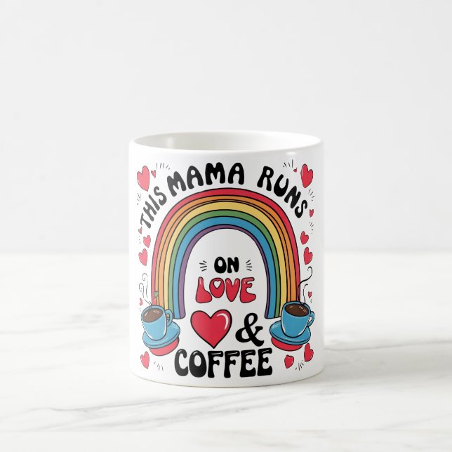 This Mama Runs on Love & Coffee – Retro Rainbow Mug (Center)