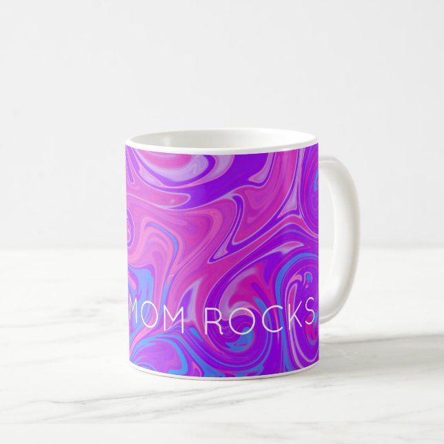 THIS MOM ROCKS Pink Painted Marble Coffee Fun Mug (Front Right)