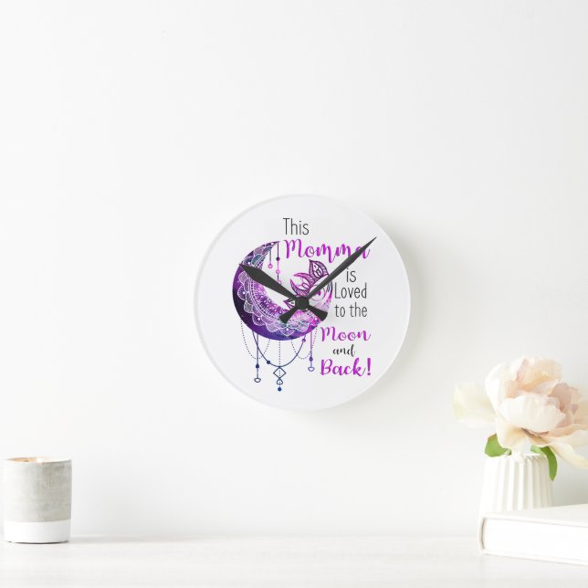 This Momma is Loved To The Moon and Back Round Clock (Home)