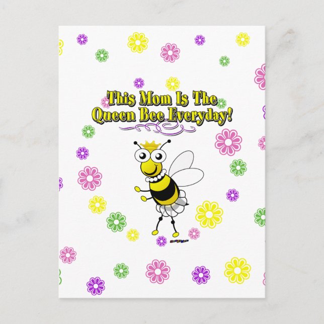 This Mum Is The Queen Bee Everyday Bee & Flowers Postcard (Front)