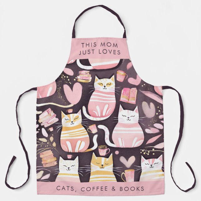 This Mum Just Loves Cats Coffee & Books Cat Mum Apron (Front)