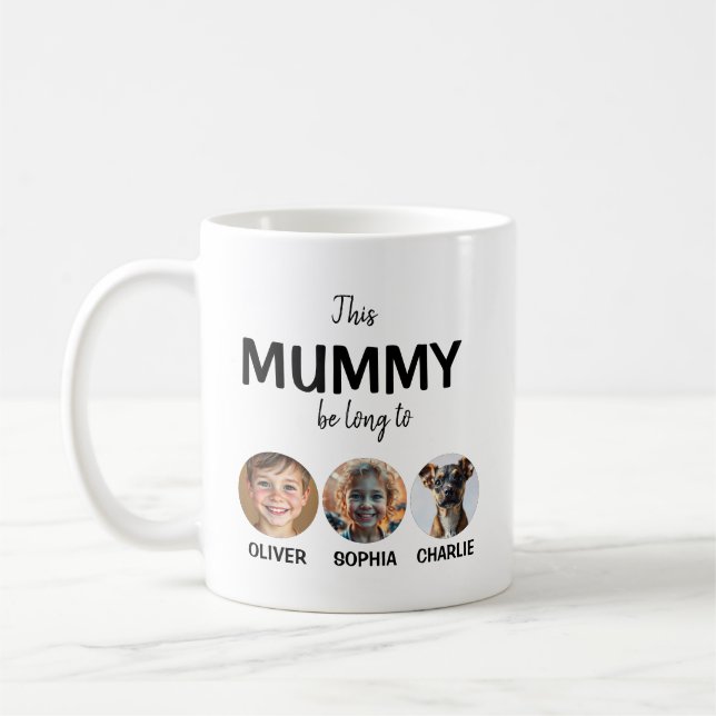 This Mum Mummy Belongs To, Kids Face 3 Photos Coffee Mug (Left)
