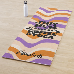 This Mum Runs On Coffee & Yoga Retro Wavy Pattern Mat