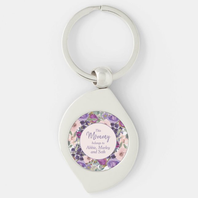 This Mummy Belongs To Pink Purple Floral Key Ring (Front)