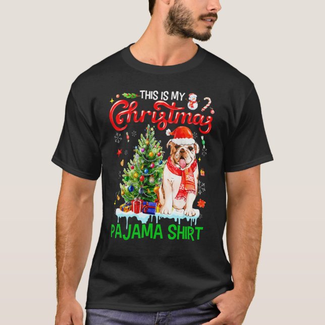 This My Christmas Pajama   Bulldog Scarf Santa Xma T-Shirt (Front)