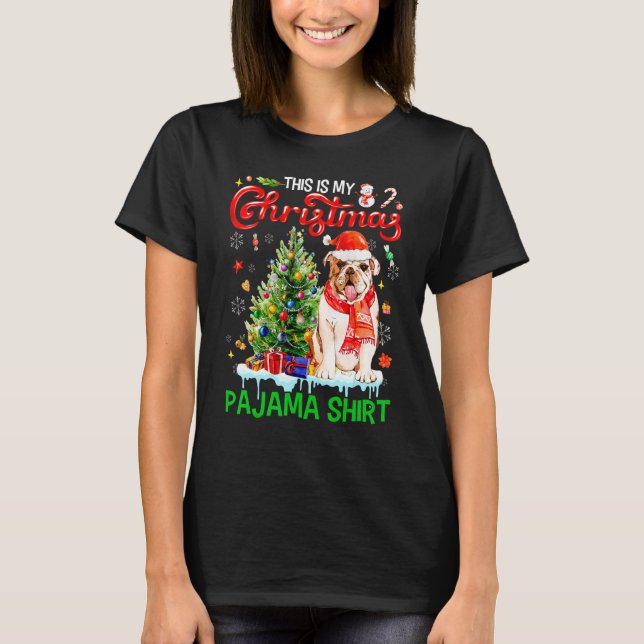 This My Christmas Pajama   Bulldog Scarf Santa Xma T-Shirt (Front)