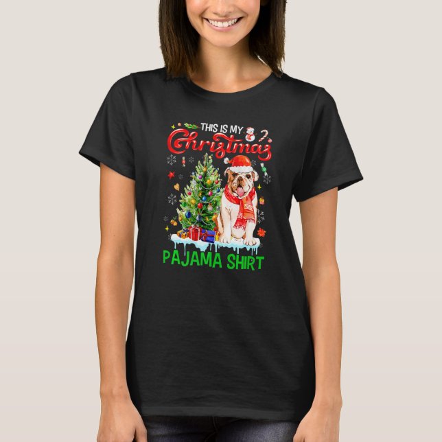 This My Christmas Pajama  Bulldog Scarf Santa Xmas T-Shirt (Front)