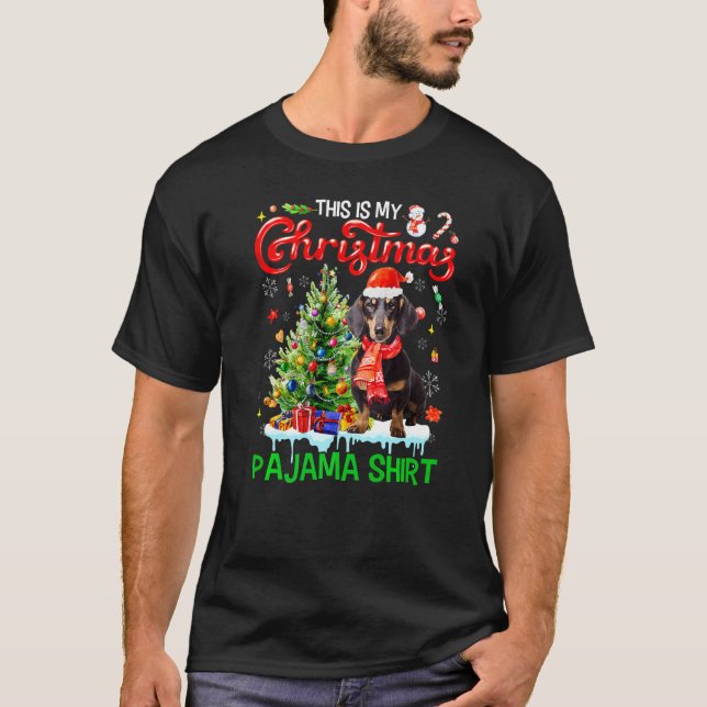 This My Christmas Pajama  Dachshund Scarf Santa Xm T-Shirt (Front)
