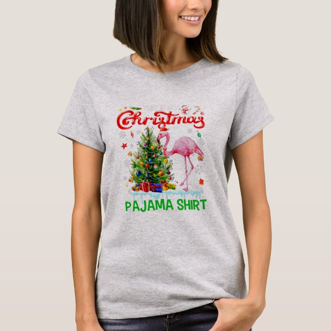 This My Christmas Pajama Flamingo Scarf Santa Hat T-Shirt (Front)