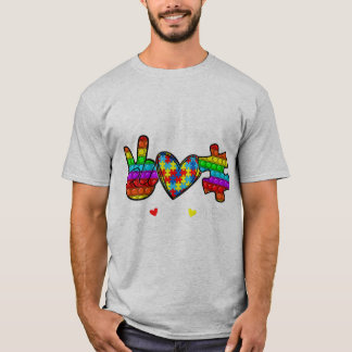 This Novelty Poppin With Sayings "Peace Love Autis T-Shirt
