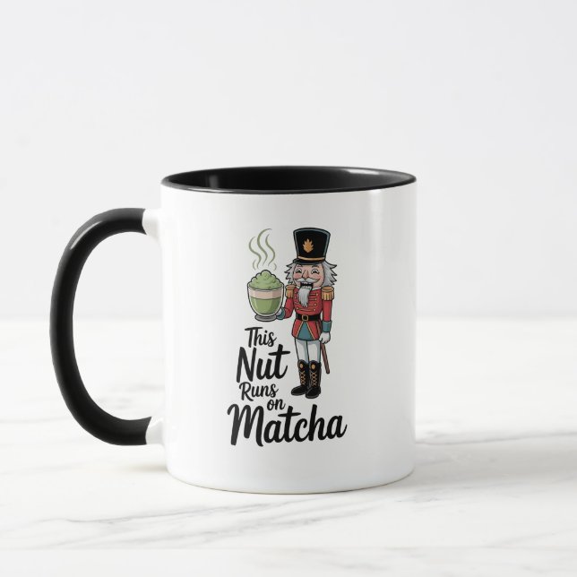 This Nut Runs on Matcha Christmas Nutcracker  Mug (Left)
