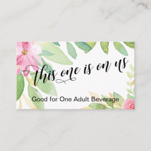 This One is On Us Script & Flowers Drink Ticket Enclosure Card