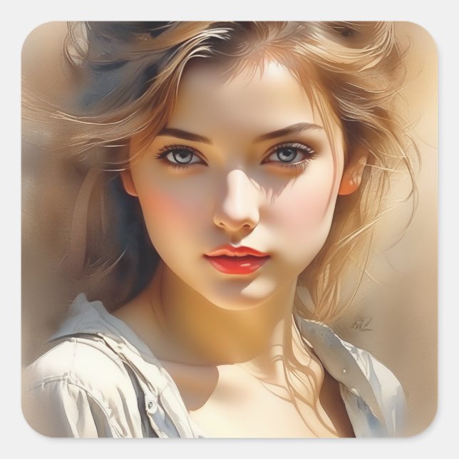 This pencil sketch is of a woman who looks to be f square sticker (Front)