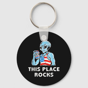 This Place Rocks Blue Alien Wearing An Aamerican Key Ring