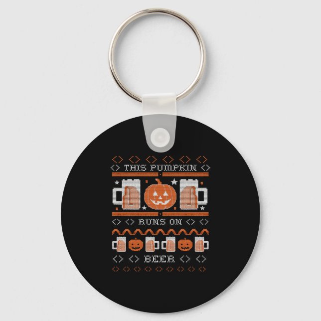 This Pumpkin Runs On Beer Funny Ugly Halloween Key Ring (Front)