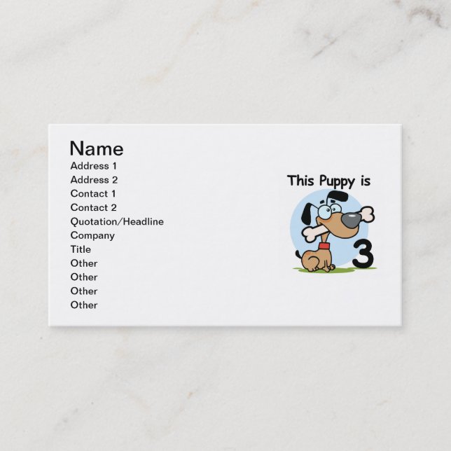 This Puppy 3rd Birthday T-shirts and Gifts Business Card (Front)