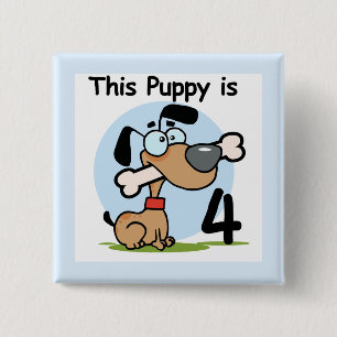 This Puppy 4th Birthday Tshirts and Gifts 15 Cm Square Badge