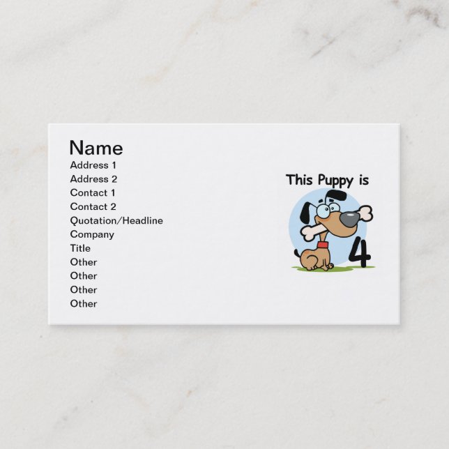 This Puppy 4th Birthday Tshirts and Gifts Business Card (Front)