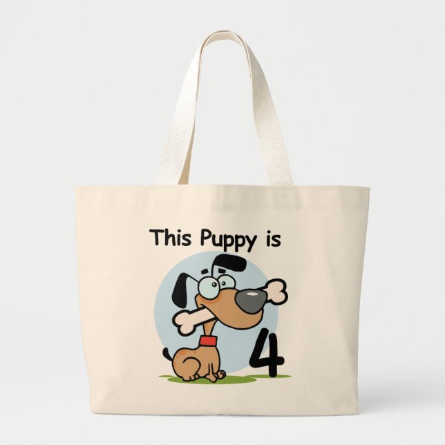 This Puppy 4th Birthday Tshirts and Gifts Large Tote Bag (Front)