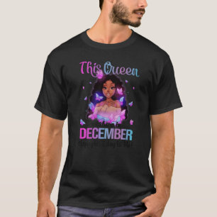 This Queen Was Born In December Black Afro Girl Bi T-Shirt