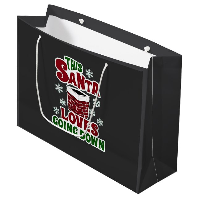 This Santa Loves Going Down Christmas Naughty Xmas Large Gift Bag (Front Angled)