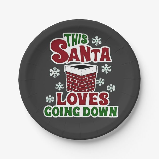 This Santa Loves Going Down Christmas Naughty Xmas Paper Plate (Front)
