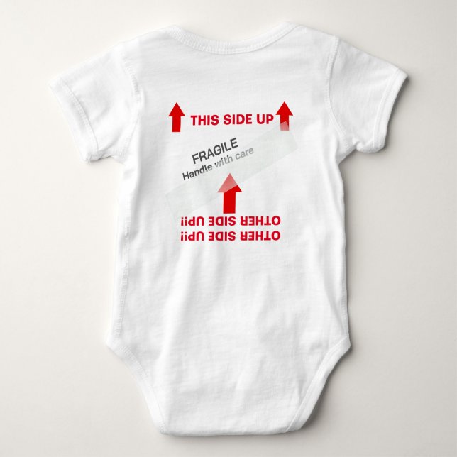 "THIS SIDE UP" Baby Handling Instructions Humourou Baby Bodysuit (Back)