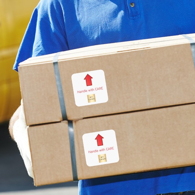 This side up red arrow business logo square sticker (Creator Uploaded)