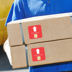 This side up red arrow white business logo square sticker