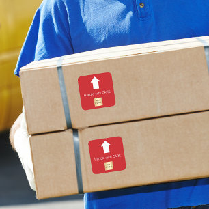 This side up red white arrow care business logo square sticker